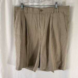 Paradise Coves 100% Silk Shorts Men's 36 Tan Pleated Front Lightweight